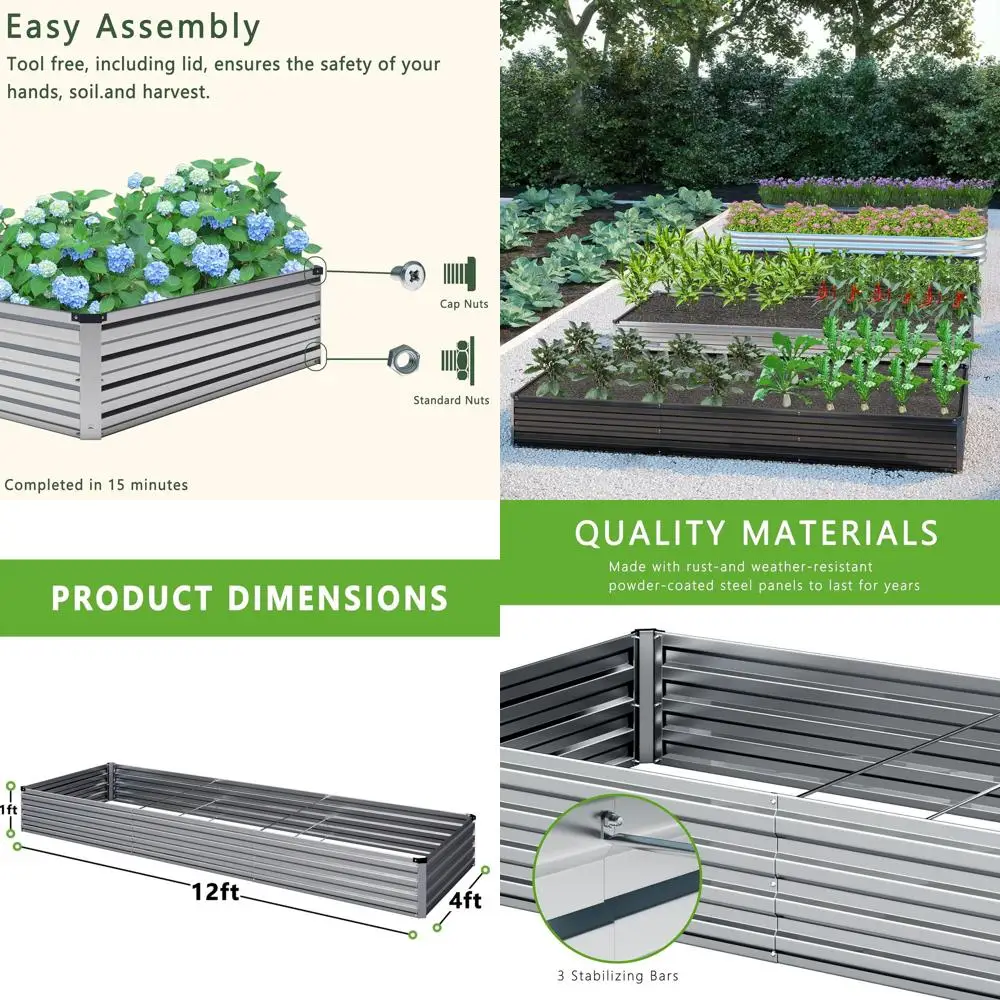 

Садовая кровать из оцинкованного металла 12x4x1 футов, большая прямоугольная кашпо для уличных овощей, фруктов, трав