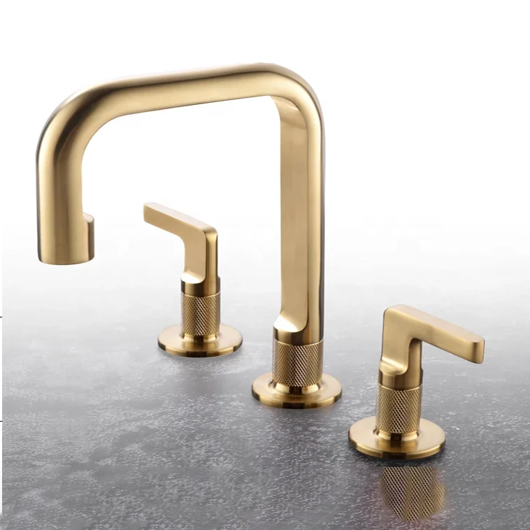 

2 Handles Nice Satin Brushed Gold Bathroom faucets Brass Water Basin Faucet for Bathroom