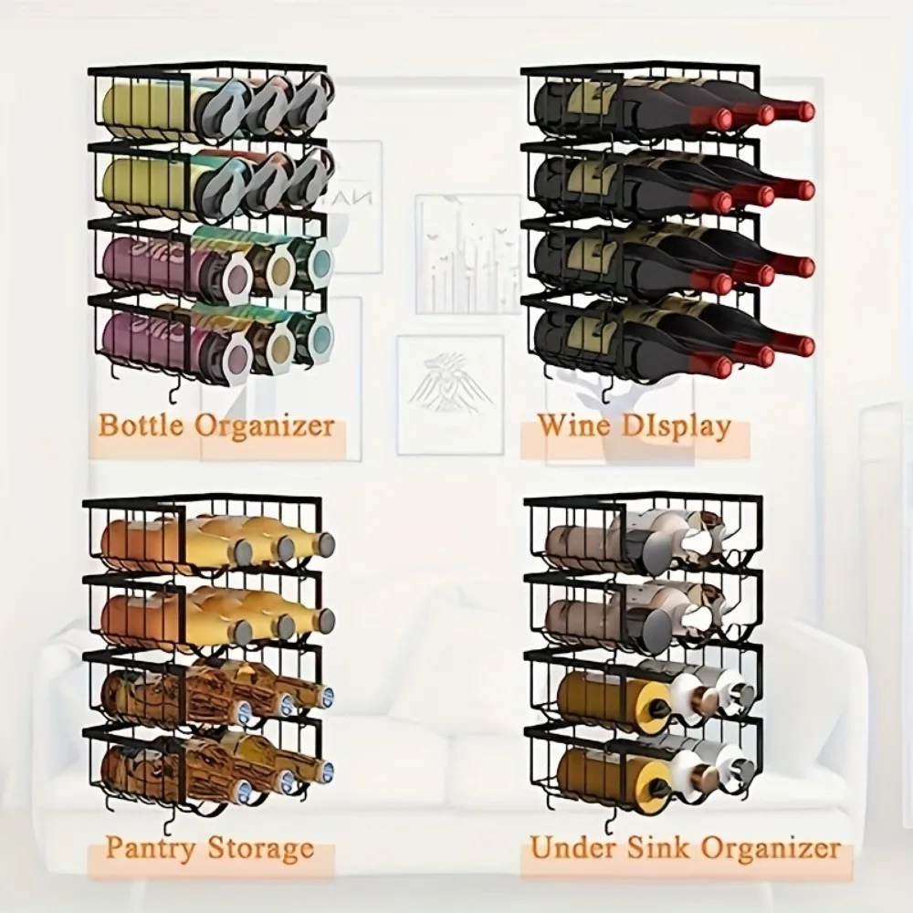 4-piece water bottle organizer, stackable metal water bottle holder, suitable for refrigerator, cup holder water bottle storage