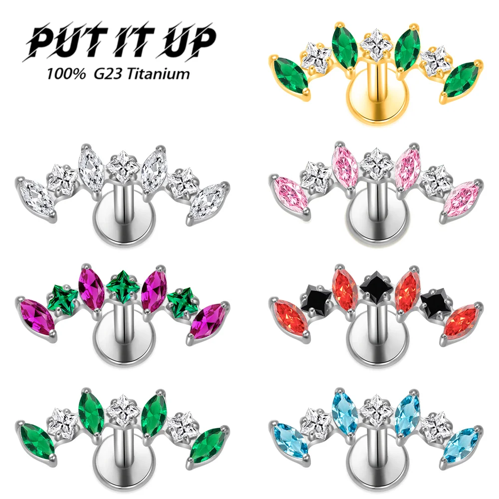 PUTITUP F136 Titanium Alloy Horse Eye Square Zirconia Stud Earrings Fashionable Cartilage Studs Unisex Body Piercing Jewellery