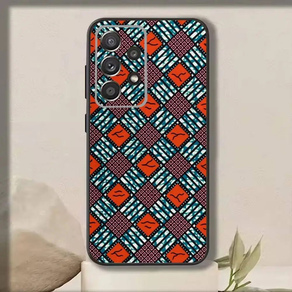 W-Wax生地A-アフリカ風スマホケース Samsung S25、S24、S21、S22、S23、S30、Ultra、S20、Plus、Fe、Note、10、9、5G対応 ブラックカバー