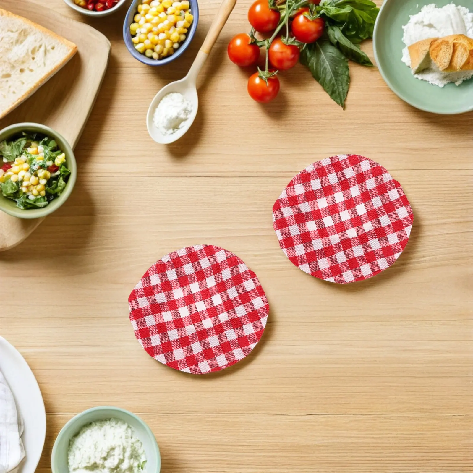 6Pcs Fermentation Jar Cloth Covers Plaid Elastic Bread Fermentation Cover Breathable Reusable Sourdough Starter Bowl Mason Jar