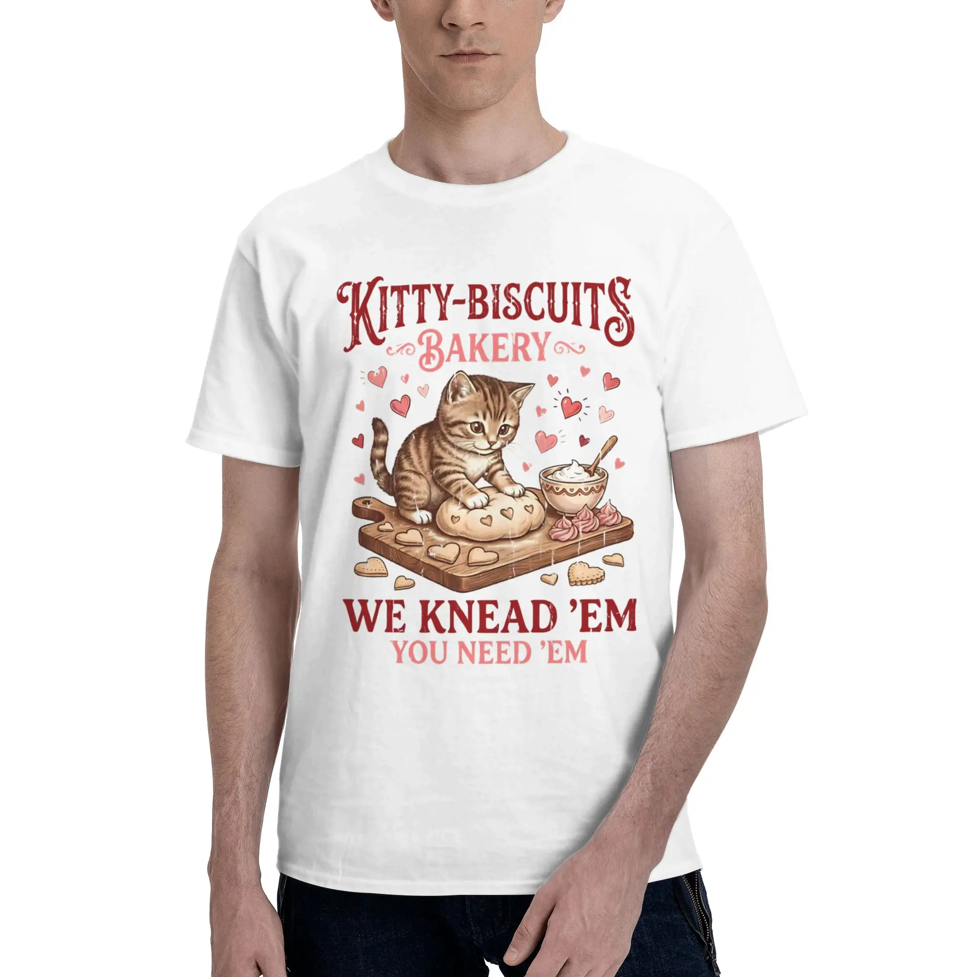 Men Women Graphic  Biscuits We Knead Em You Need Em T Shirt Tee Pure Cotton Cute Cats T-shirts Clothing