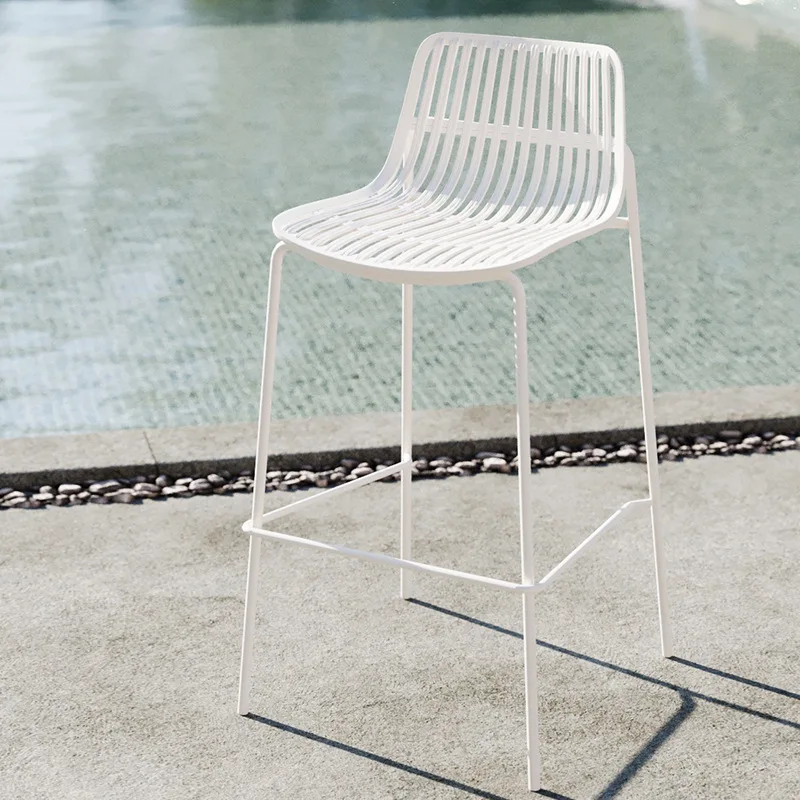 

Nordic Designer Outdoor Bar Chair Simple Island Chair Plastic Wrought Iron Backrest High Bar Stool Cafe Bar Chair