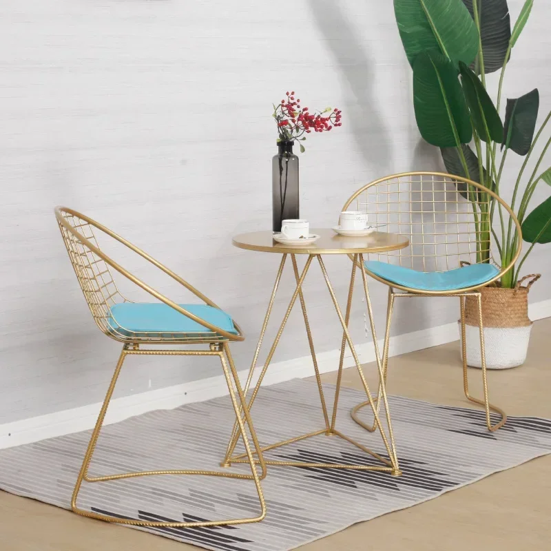 

-Nordic Ins Online Celebrity Wrought Iron Gold Table And Chair Three-piece Combination Dessert Milk Tea Shop Small Round Table