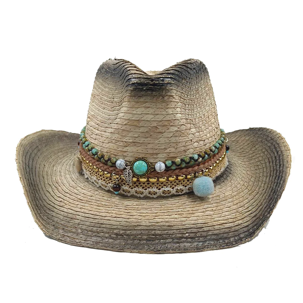 

Summer Cowboy Straw Hat Outdoor Men's and Women's Handwoven Western Wide brim Breathable Sand Cowboy Hat