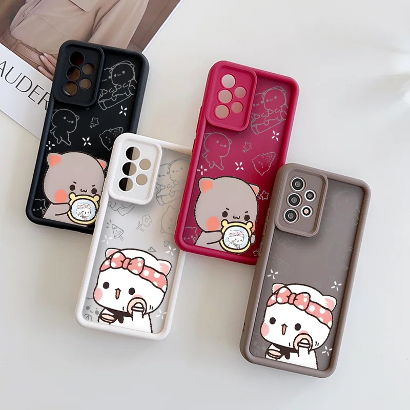 Karikatür Şeftali Mochi Kedi Çift Telefon Kılıfı için Google Piksel 7A 8A 7 8 9 Pro XL 4G 5G Darbeye Dayanıklı Sevimli Hayvan Eşleştirilmiş Yumuşak Kapak Çanta