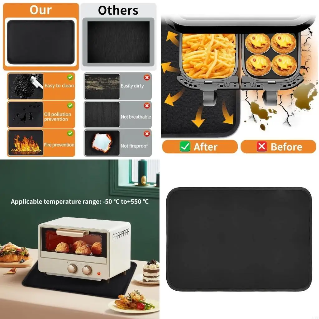 J6PE 60x40CM Pit Mat Indoor Heatproof Oil Proof Waterproof Floor Protector Indoor Use for Charcoal and Gas Grills