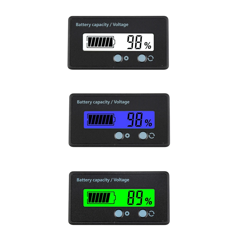 Indicador de capacidad de la batería, medidor de voltaje del voltímetro de la motocicleta del coche, retroiluminación verde, azul, blanca, LiFePO4, plomo ácido, CC 6V-73V