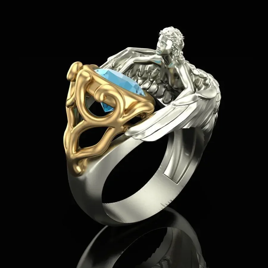 Anillo de plata de ley DIWENFU S925 para mujer, alas de topacio azul marino, joyería de plata 925, joyería de plata de estilo humano 925, anillo de diamante