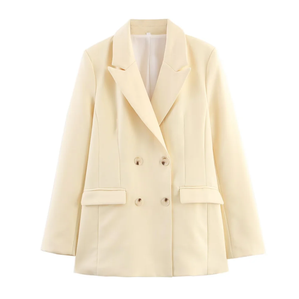 

Women's loose fitting top with collar long sleeved button pocket autumn and winter new comfortable suit jacket