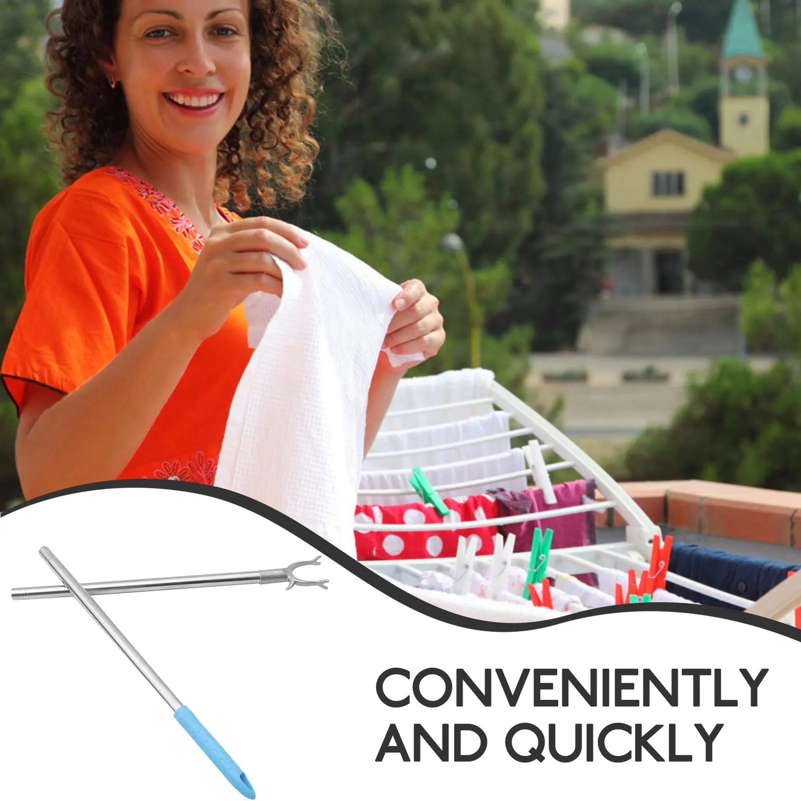 Reliable Stainless Steel Clothesline Rod Strong Reach Clothes Pole Closet Hook Sturdy Clothes Drying Rod Easy Laundry Solution