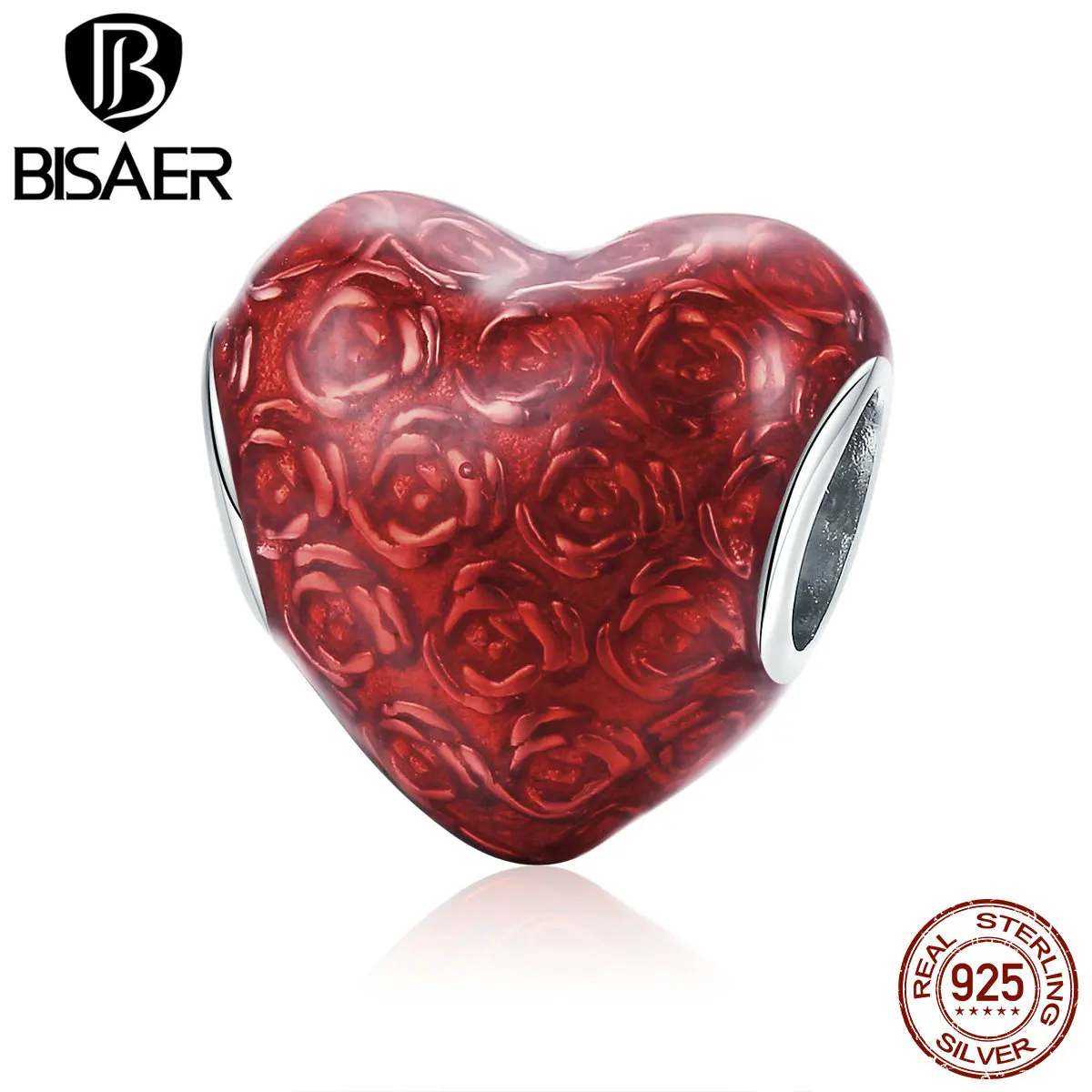 

BISAER 100% 925 Sterling Silver Charms Red Heart Pendant Bead Fit Women DIY Making Bracelet Necklace Jewelry Gift