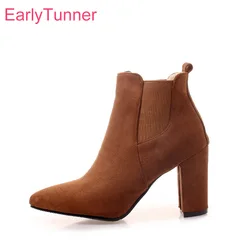 Brand New Sale Winter Comfortable Yellow Wine Red Women Ankle Boots Lady Casual Shoes Square Heel ES85 Plus Big Size 10 32 43 46