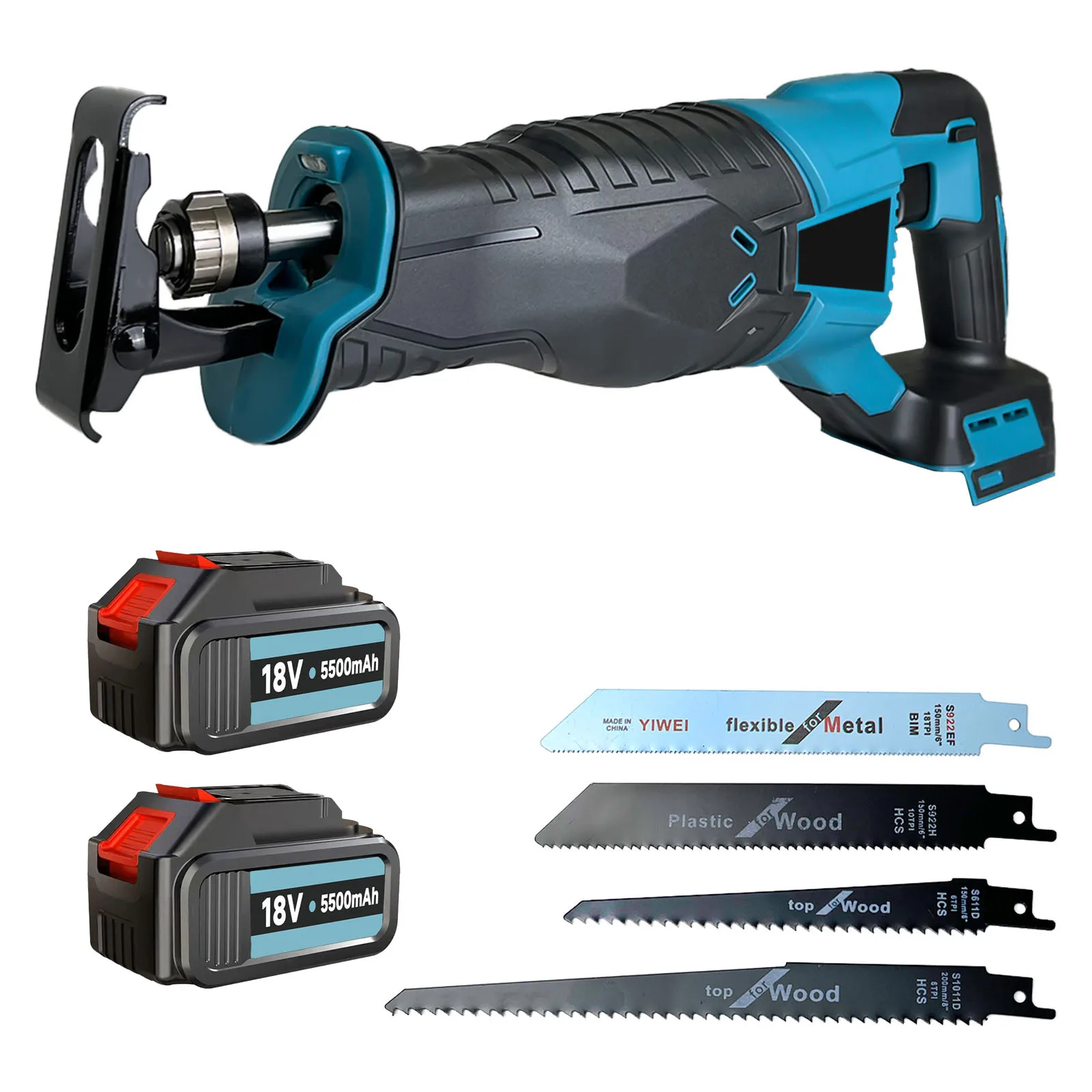 Electric Reciprocating Saw Cordless Rechargeable Multifunction Saw Metal Wood Cutting Tools For Makita 18V w/2Battery