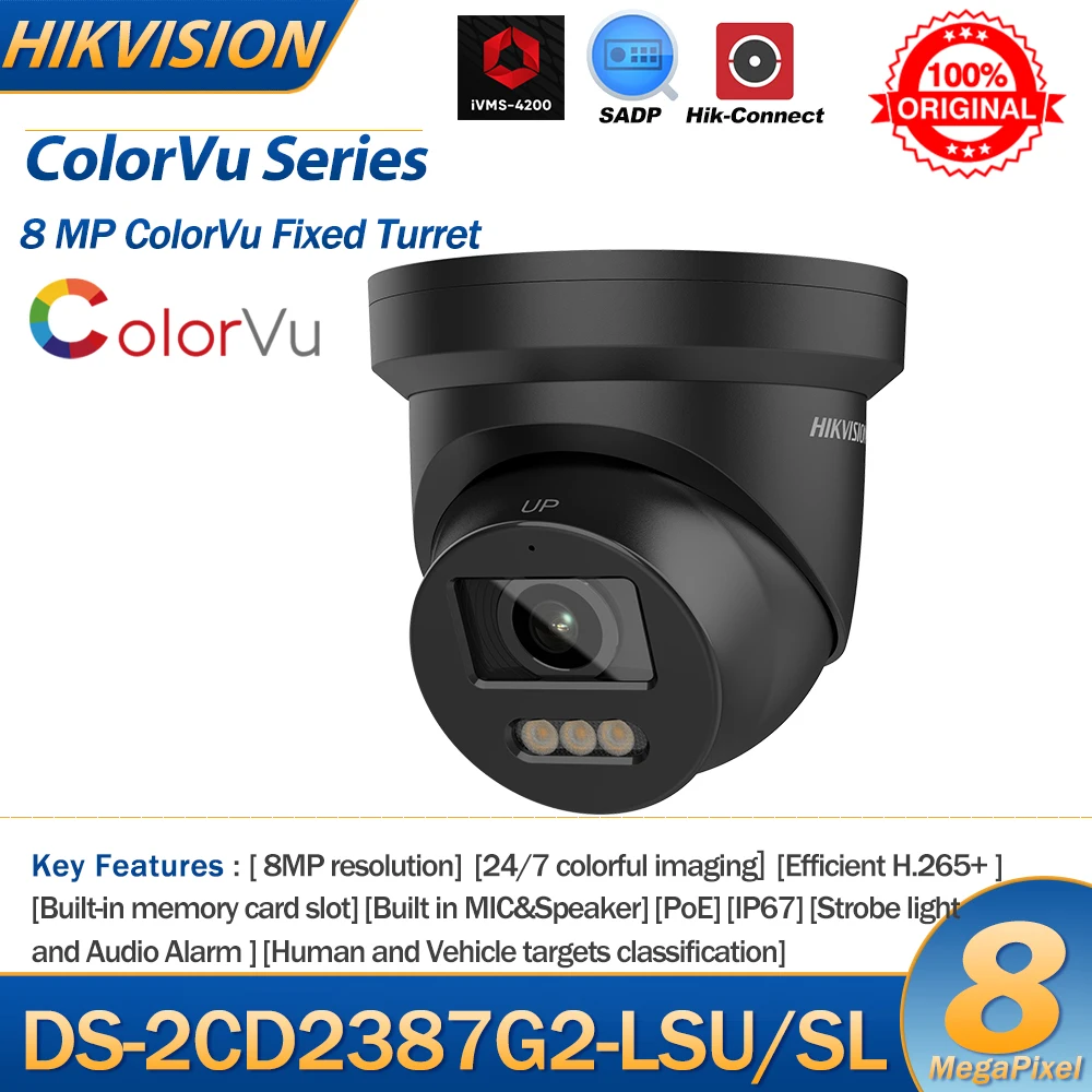 

HIKVISION 8MP IP Camera DS-2CD2387G2-LSU/SL 4K Turret POE COLOR NIGHT ColorVu CCTV 24/7 Colorful Image Built-in 2-way Audio