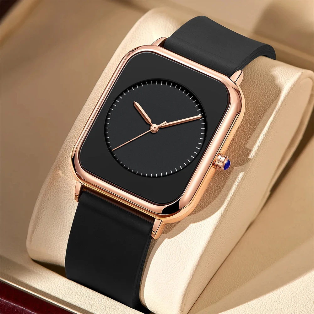 VA VOOM 2024 New 1 Piece Women\'s Quartz Watch Fashion Silicone Strap Black Rose Gold Casual Square Wrist Watches montres femmes