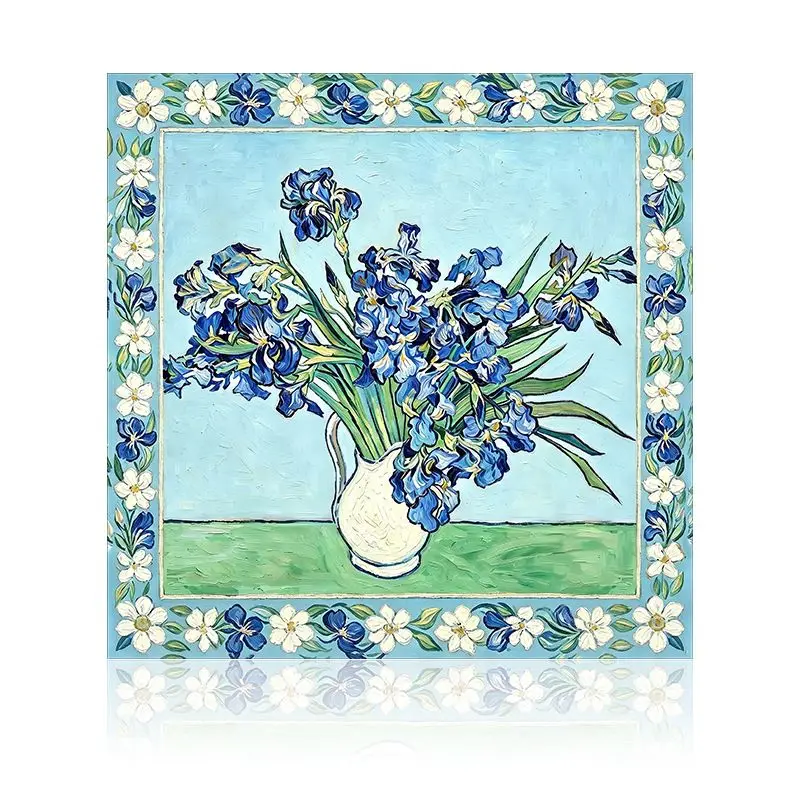 Iris Oil Painting Art Printing Mahjong Table Mat Anti-Slip Noise Reduction for Card Game Table Playing Room Home Decor