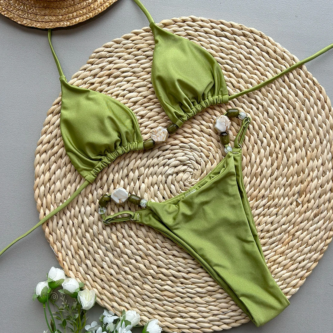 

2025 New Bikini Sexy Bikini Set Solid Color Split Women Swimsuit Push Up Bikinis Stone Biquinis Bathing Suit Swimming Beachwear