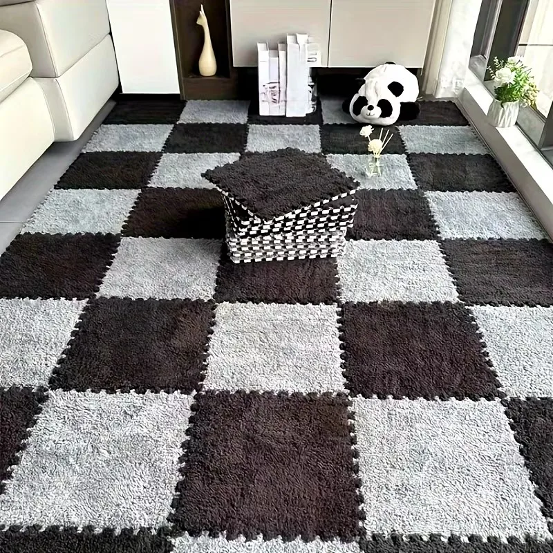 

Мягкий плюшевый коврик-пазл из пены без БФА, соединяющийся, для гостиной, теплый, нескользящий, моющийся, защита пола, декор для дома