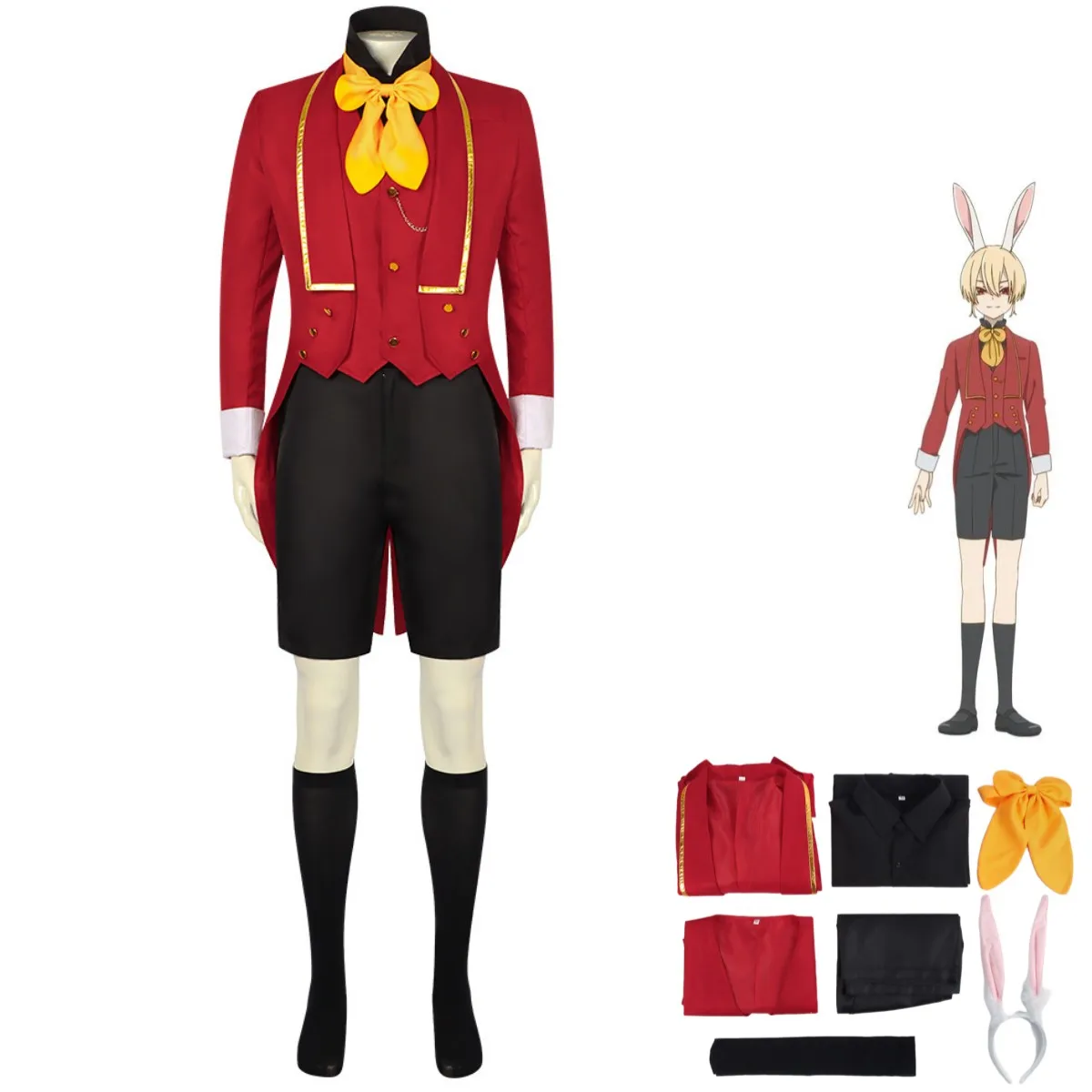 

2024 New Anime Bye Bye, Earth Adenis Cosplay Costume Comic Boys Bunny Ears Red Tuxedo Vest Adult Man Christmas Halloween Suit