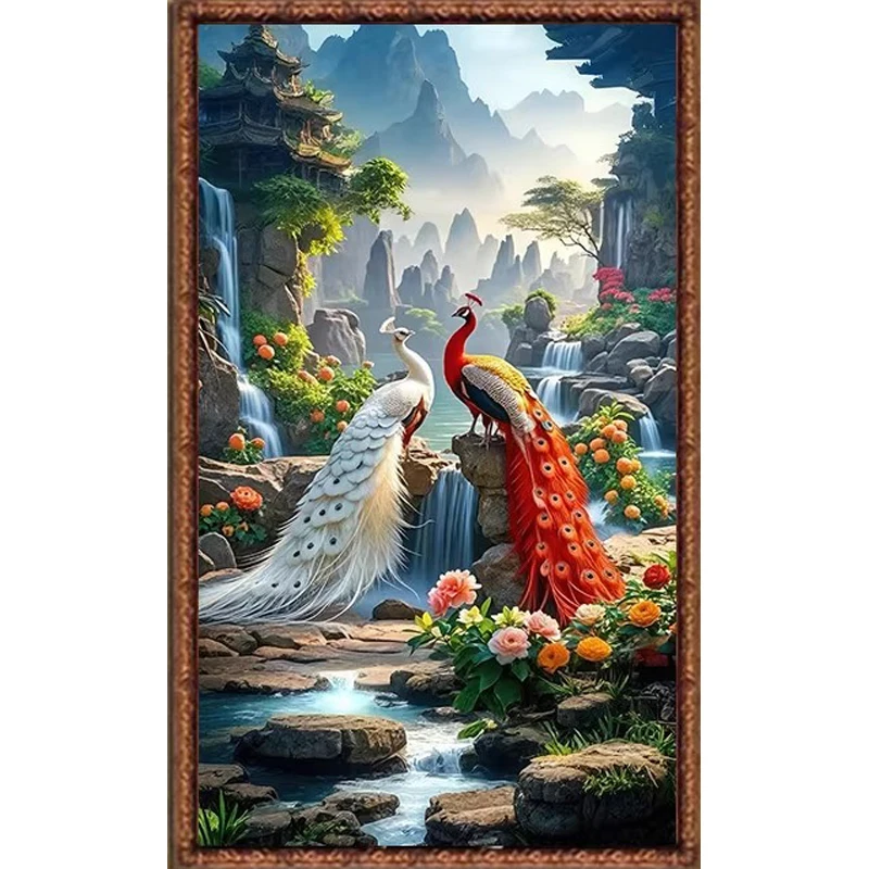 Peacocks 11ct Printed Needlework,DIY Living Room Printed Cross Stitch,Sets For Embroidery Kit Full Cotton/Silk Threads 78 Colors