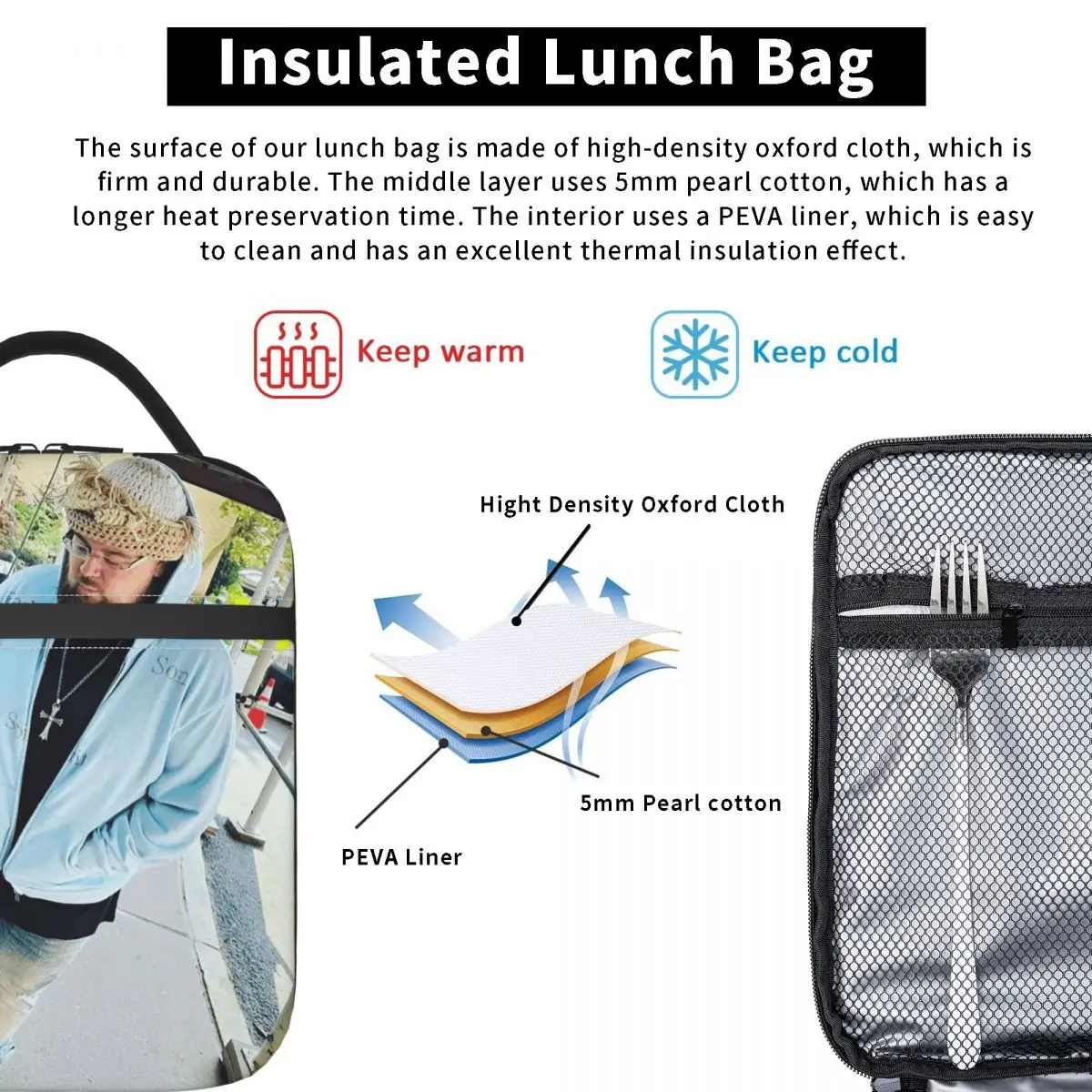Joeyy Singer Vocalist Music Rapper Insulated Lunch Bag for Women Children Portable Food Boxes Thermal Lunch Box Tote