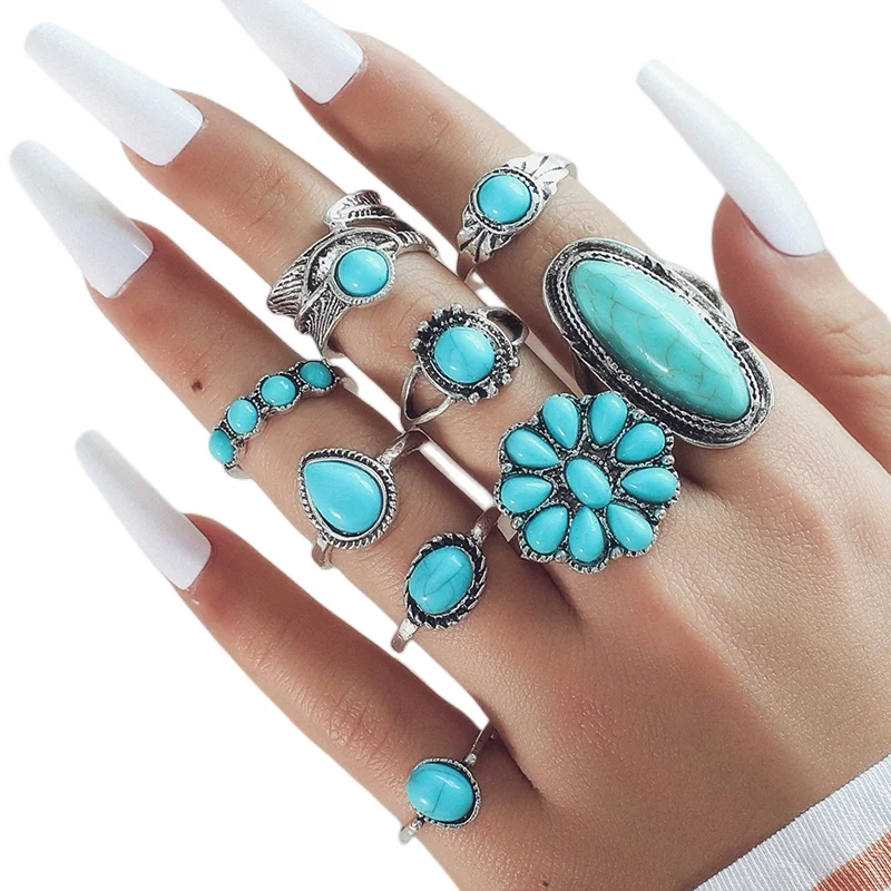 30pcs/100pcs/Lot New Design Mix Style Bohemia Finger Rings For Women Gothic Vintage Fake Opal Stone Jewelry Wedding Party Girls