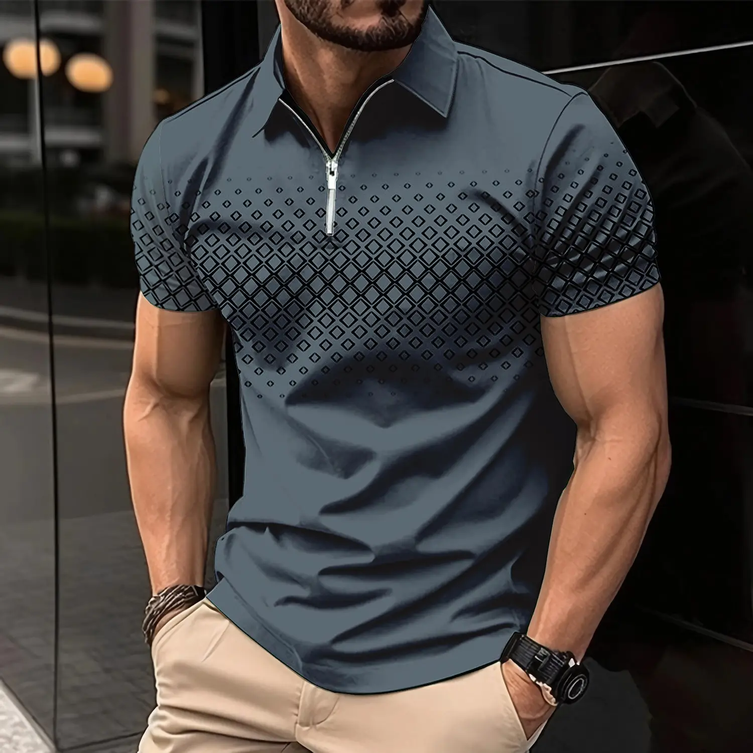 Summer T Shirts for Men 2024 Short Sleeve Men\'s Clothing Collar 3D Printing Plain Shirt Striped Polo Tees Fashion Pullover Tops