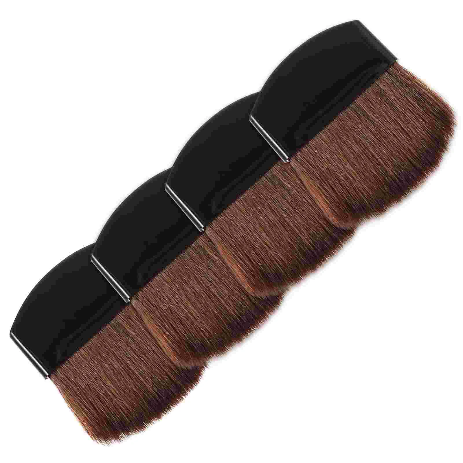 4 Stuks Halfronde Vierkante Vlok Platte Poeder Borstel Blush Mini Make-Up 4 Stuks (Zwart Handvat Bruin Haar) Vrouwen Voor Gezicht Miss