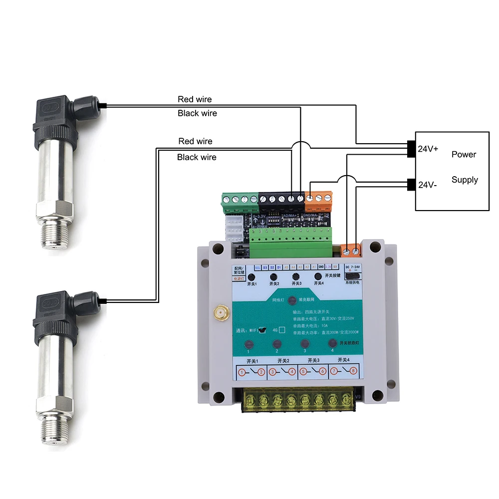 24VDC version 2 channels wifi pressure controller with 2 pressure sensors 2 relay output phone app remote control pressure meter