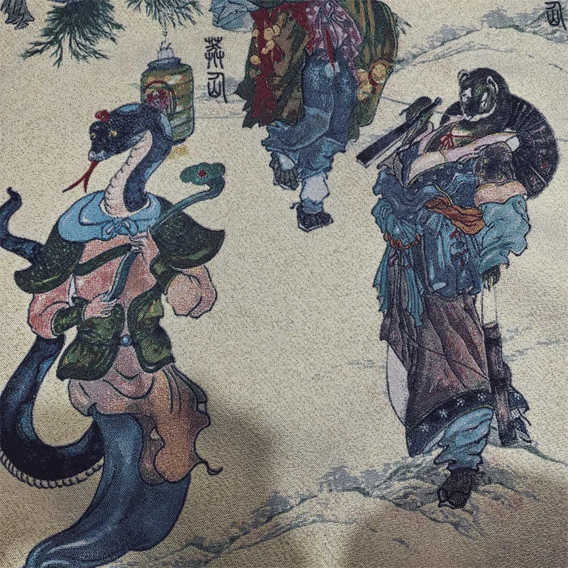 Chinese Antique Brocade Embroidery Tangka Wall Painting - Five Spirit Immortal Figures painting Artistic Decorative Piece