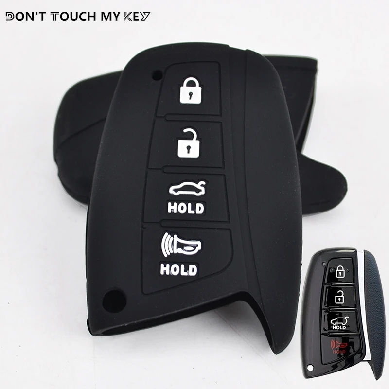 Silicone Key Case Fob Shell Cover For Hyundai Santa FE DM Grandeur HG Sedan Genesis G80 Equus 4 Buttons Holder Keychain Set Skin