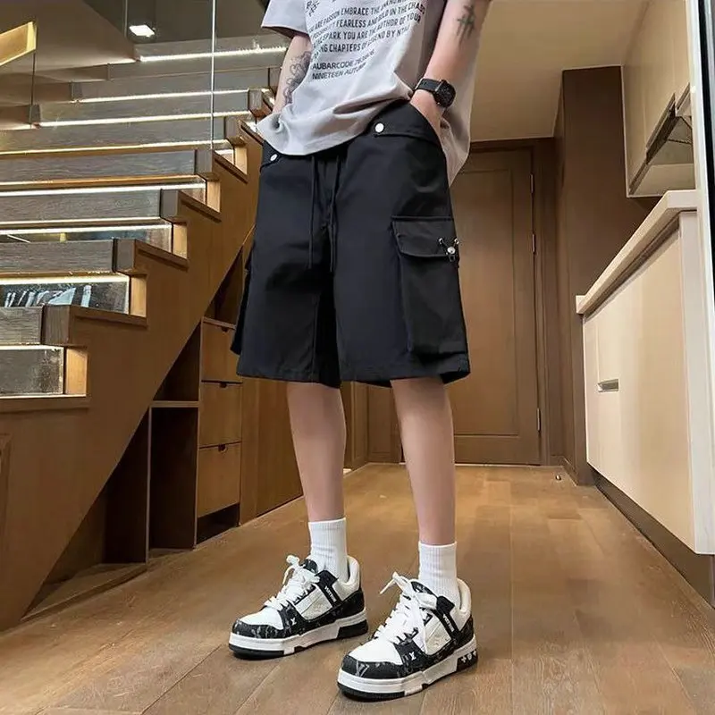 

Винтажные мешковатые шорты-карго для мужчин, шорты Y2k с несколькими карманами и шнурком, повседневная уличная одежда, бермуды Masculina