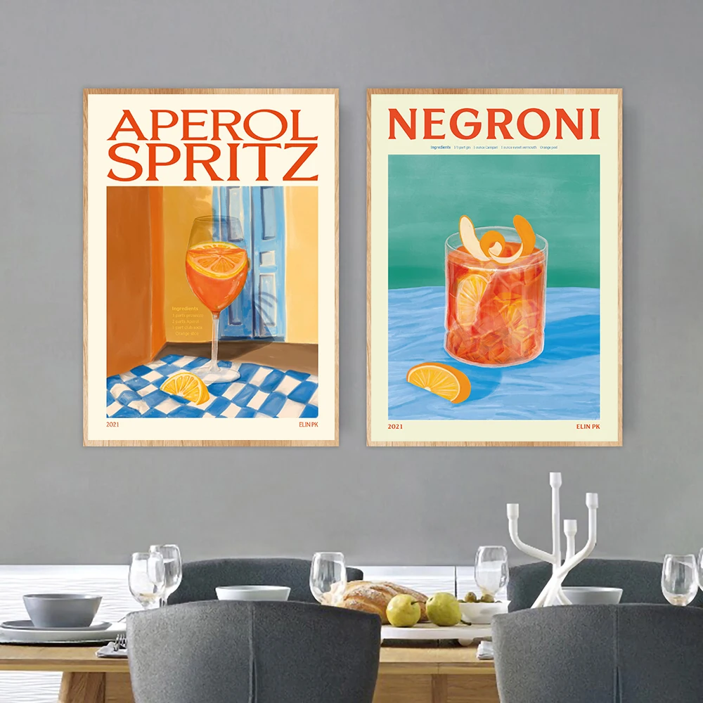 Cartoon Fruit Juice Aperol Spritz Posters And Print Sangria Drink Negroni Canvas Painting Club Bar Shop Home Decoration Gifts