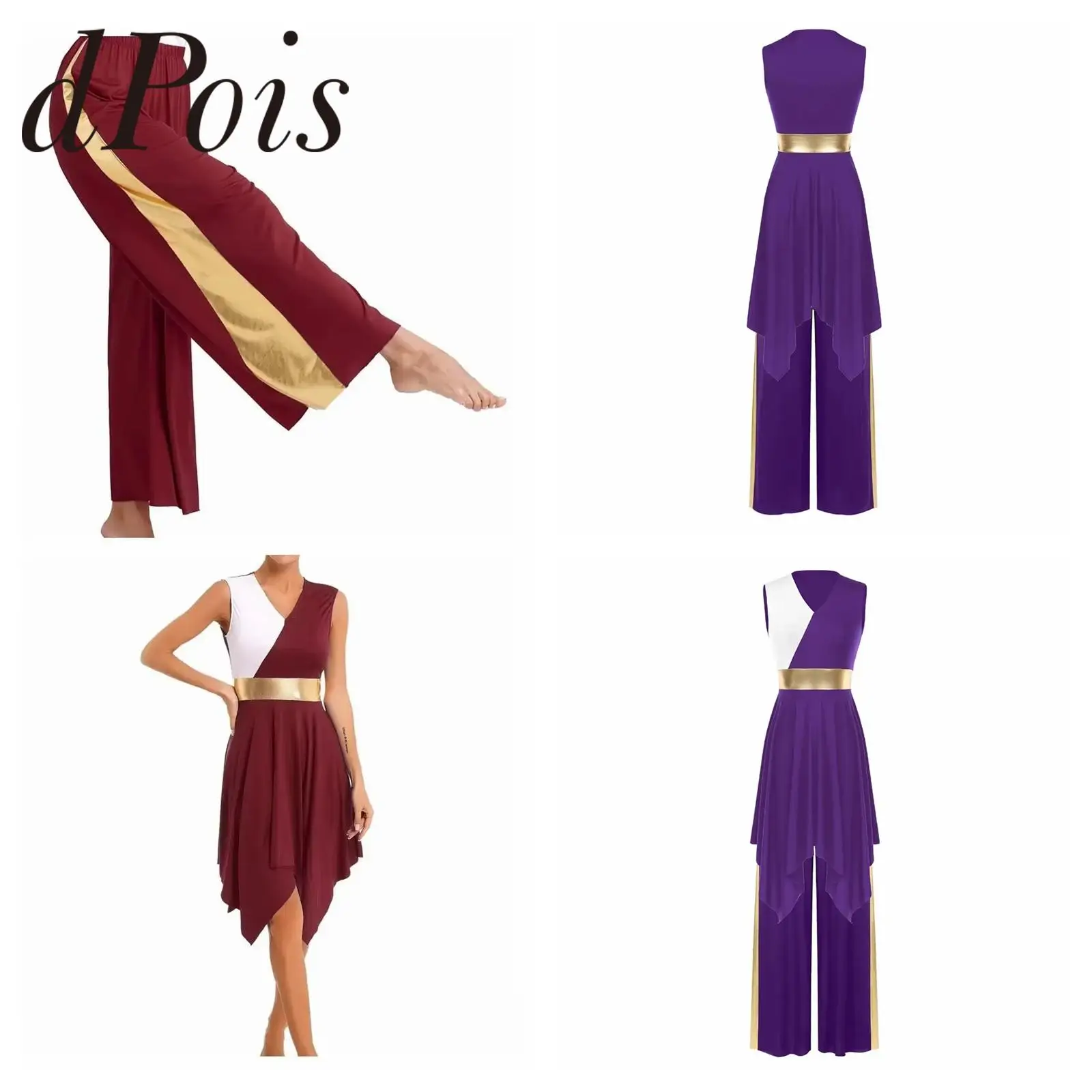Women Liturgical Choir Performanc Outfit Church Celebration of Spirit Sleeveless Irregular Hem Dress + Pants femme Praise Dress