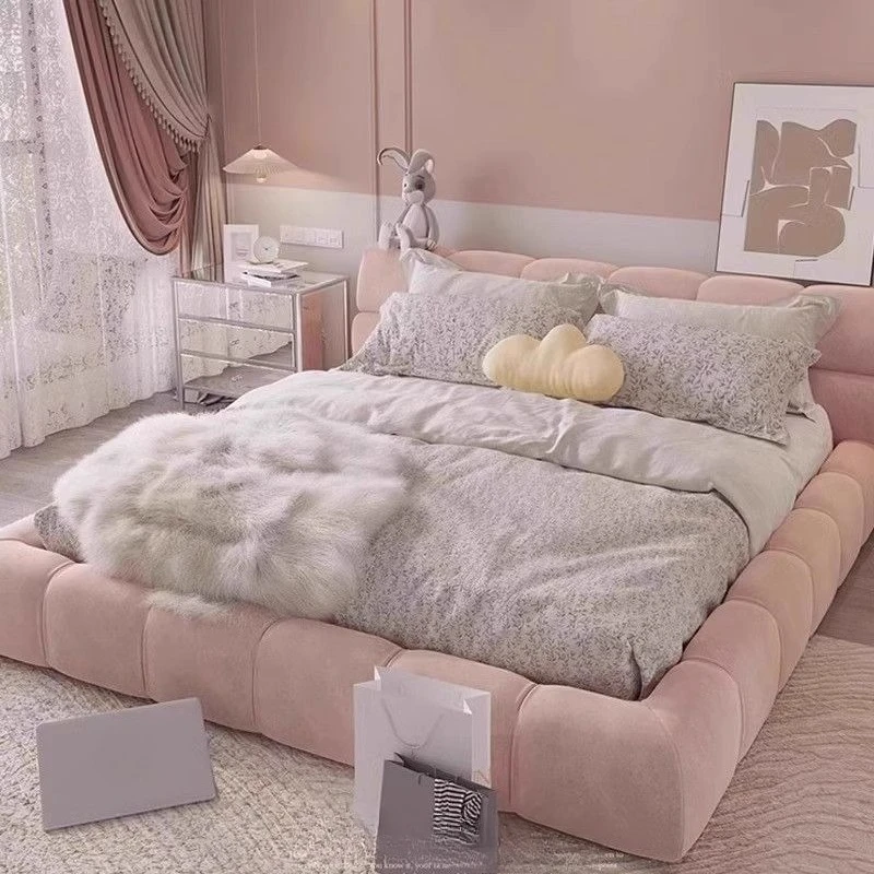 

Light luxury bedroom bed technology new simple modern master bedroom solid wood double puff