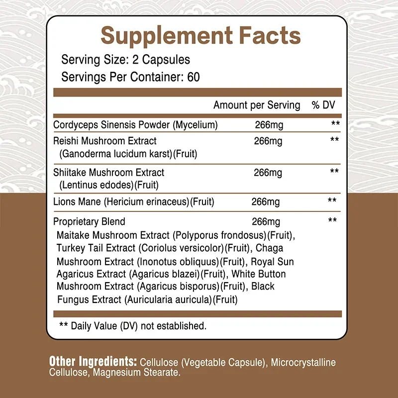 Mushroom Complex - Supports Immune,Enhances Memory and Concentration, Promote Brain Cognitive Function, Improve Sleep Quality