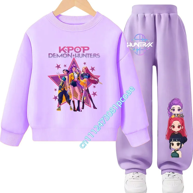 New Autumn/Winter long pants Girls' casual top children's round-neck pullover set Boys' sports shirt with cartoon print