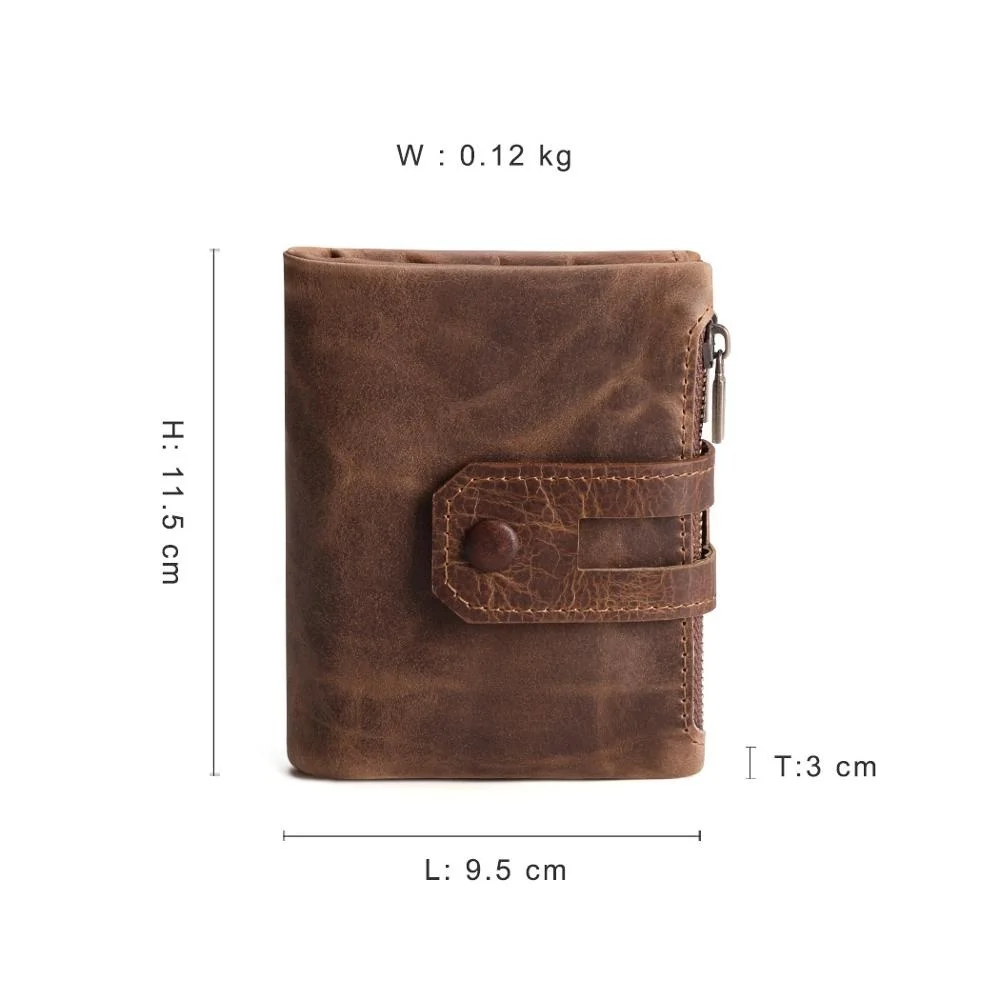 Genuine Leather Men Wallet Rfid Double Zipper&Hasp Design Small Male High Quality Card Holder Portomonee