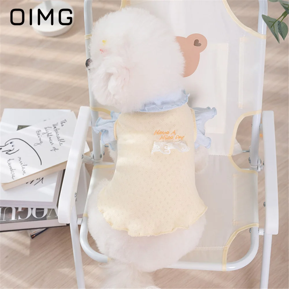 

OIMG Spring Summer Thin Small Dogs Stripe Flying Sleeve Knitted Bottom Shirt Cat Dog T-shirt Bichon Teddy Breathable Pet Clothes