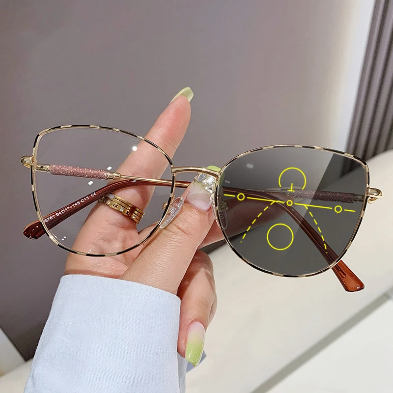 VICKI Lady Cat-Eyed Glasses Fashionable Anti-blue Light Sunglasses Customizable Prescription Photochromic Multifocal H7140