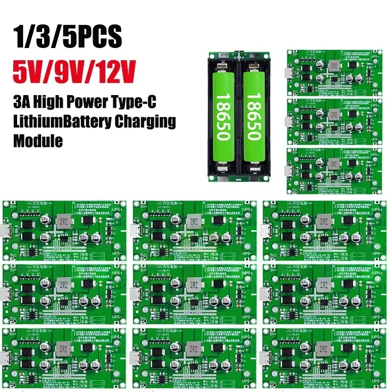 Lithium Battery Charger Module 5V 9V 12V DC-DC Step Up Booster Fast Charge UPS Power Supply Converter Type-C 15W 3A 18650 XZG