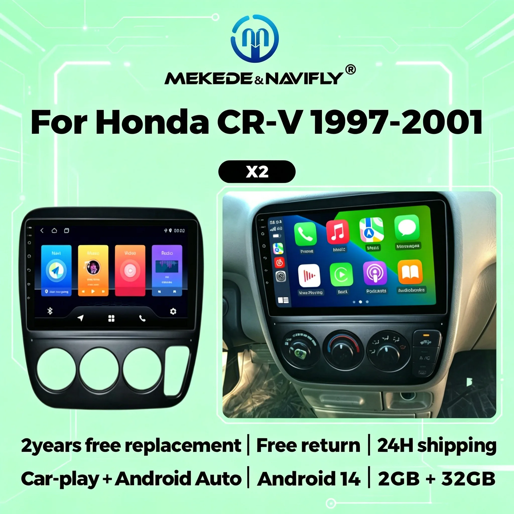 

2 Din 9 Inch Wireless Carplay Android Auto For Honda CRV CR-V 1997-2001 Car Radio Stereo Multimedia Player BT GPS Navigation DSP