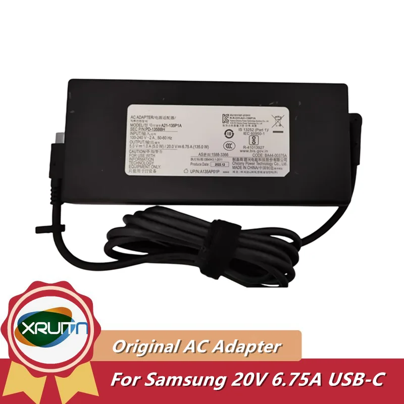 

Original For SAMSUNG A21-135P1A 20V 6.75A 135W 5V 1A 5W Type C USB-C AC Adapter PD-135BBH Genuine Laptop Power Supply Charger