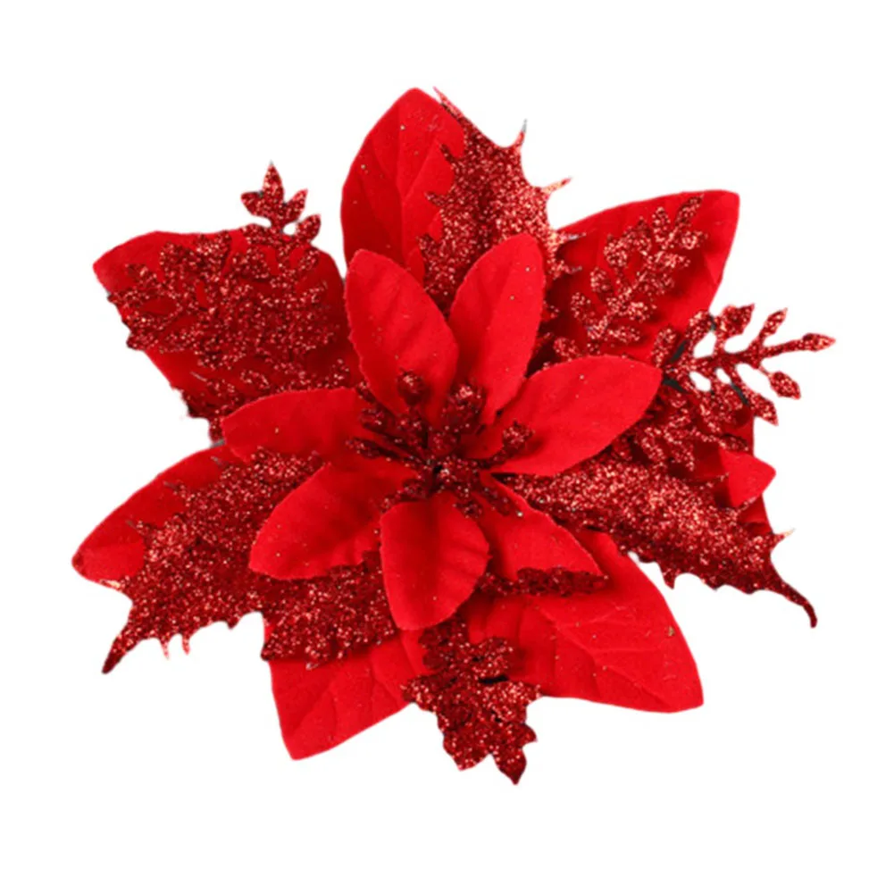 1pc Christmas Poinsettia Glitter Flower Hanging Xmas Party Tree Decoration For 2025 New Year Noel Navidad Home Party Decor