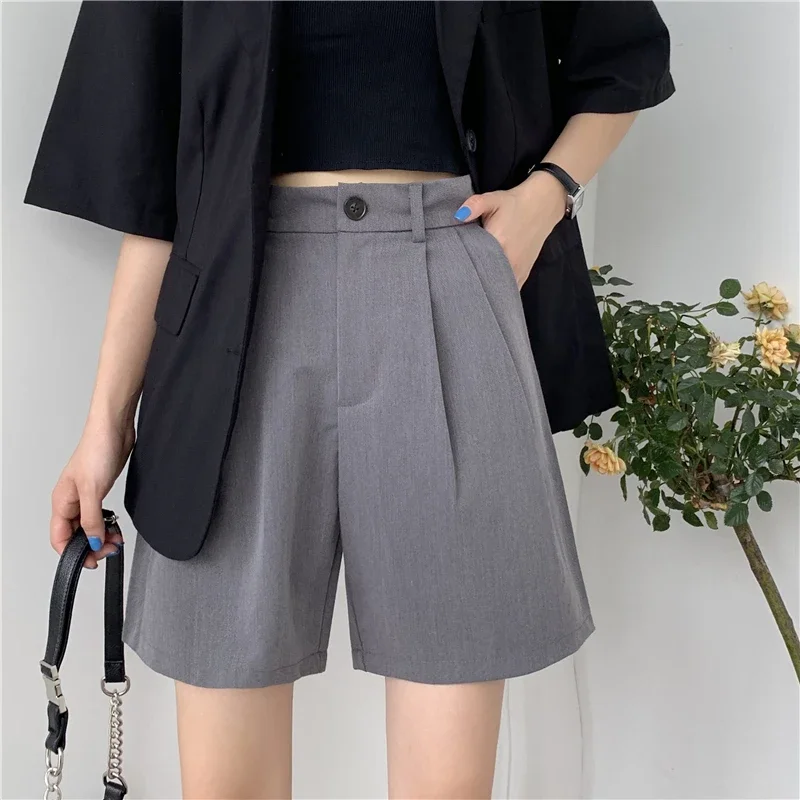 Shorts Women Pure Y2K Youth S-4XL Simple Office Lady Korean Style Fashion All-match Button Loose Trousers Casual Mujer Classy