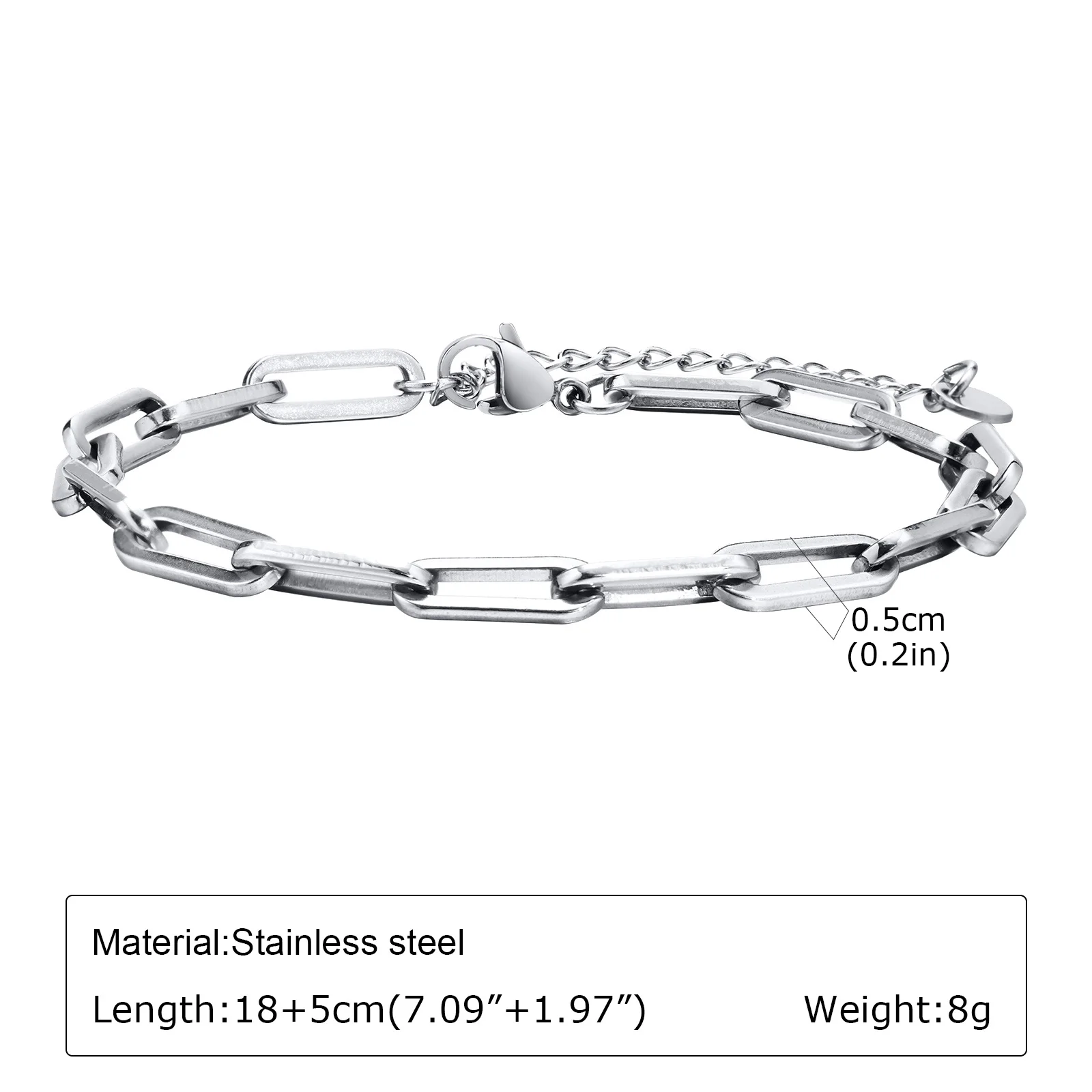 Punk Silver Color Men's Chain Bracelet, Hip Hop Style