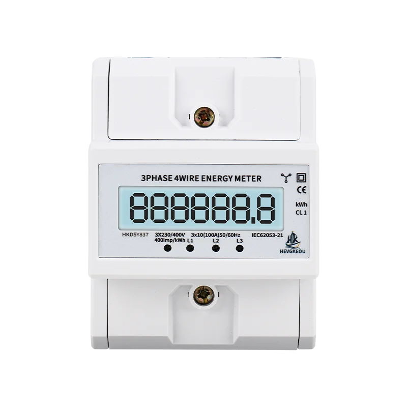 Digital 3 Phase kWh Meter, 100A AC 230/380V | 4-Wire DIN Rail Mount with LCD Backlight | Multi-Range 50/60Hz