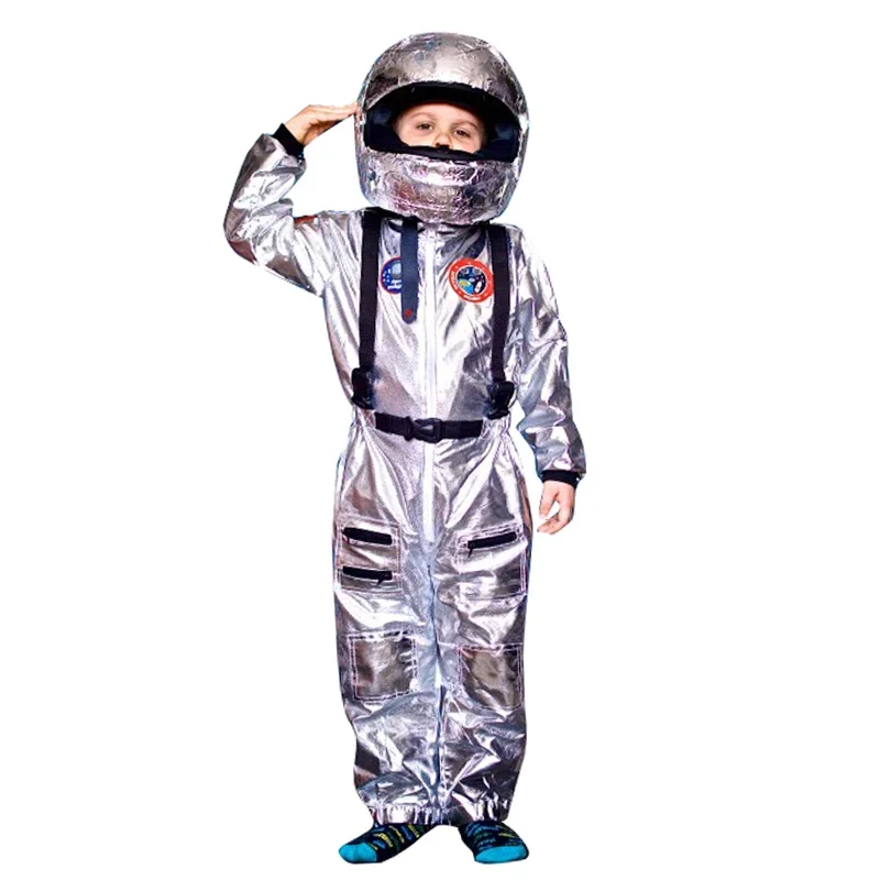 SNAILIFY Silver Spaceman Jumpsuit Boys Astronaut Costume For Kids Halloween Cosplay Children Pilot Carnival Party Fancy Dress